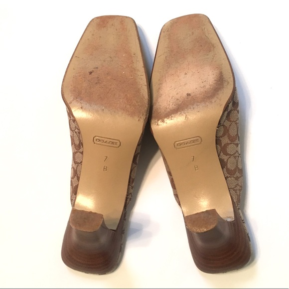 COACH Greta Mule Leather Signature Fabric Heel - Picture 7 of 8